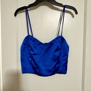 House of Harlow Blue Satin Crop Top